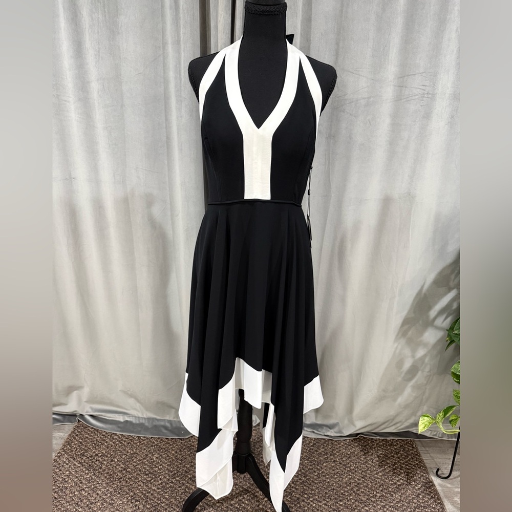 Adrianna Papell Black and White Asymmetrical Dress